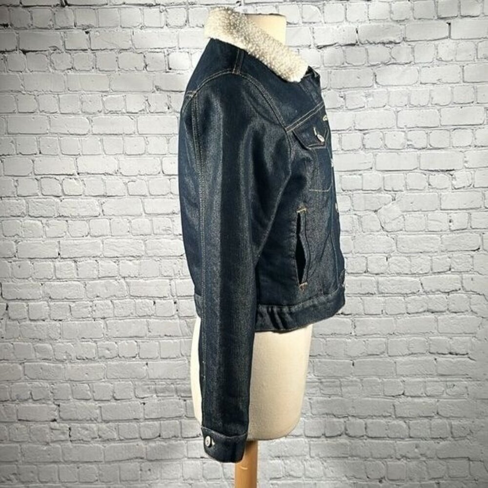 Old Navy Sherpa Lined Jean Denim Trucker Jacket Y2K Vintage Warm Women Sz M NWOT - Picture 4 of 16
